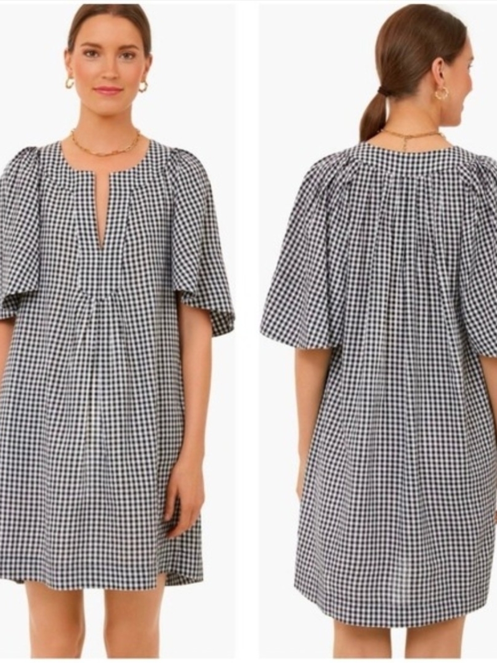 Pomander Place Black & White Gingham Puff-Sleeve Tunic